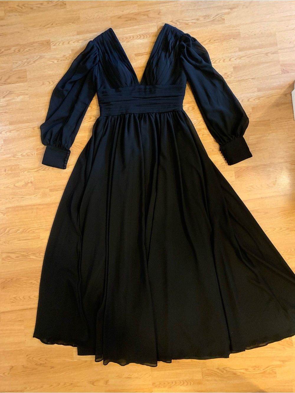 Deep V Black Long-Sleeve Maxi Dress